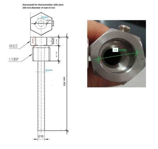 Teploměrová jímka 200 mm (1/2")