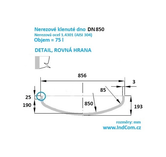 Nerezové klenuté dno| DN850 (856x3mm)
