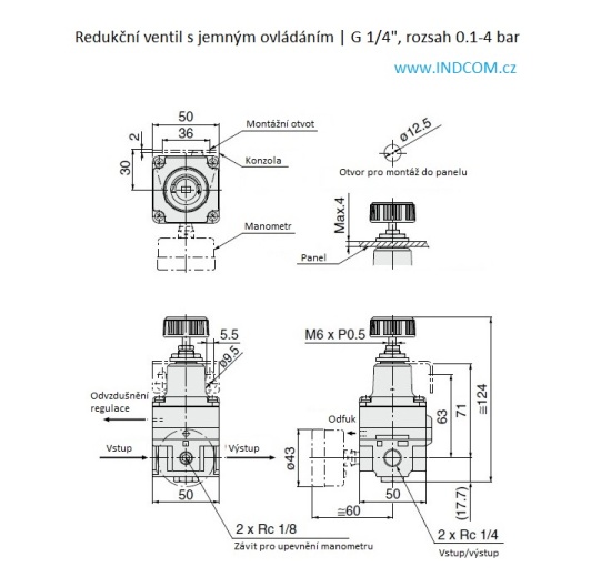 Redukční ventil s jemnou regulací G 1/4"   rozsah 0.1-4 bar