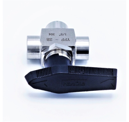 třícestný mini ventil z nerezové oceli s 1/8" vnitřním závitem