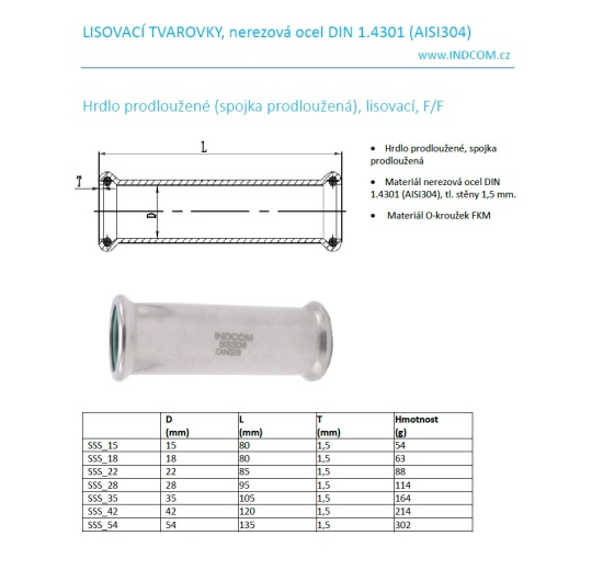 Hrdlo prodloužené lisovací (spojka prodloužená) F/F
