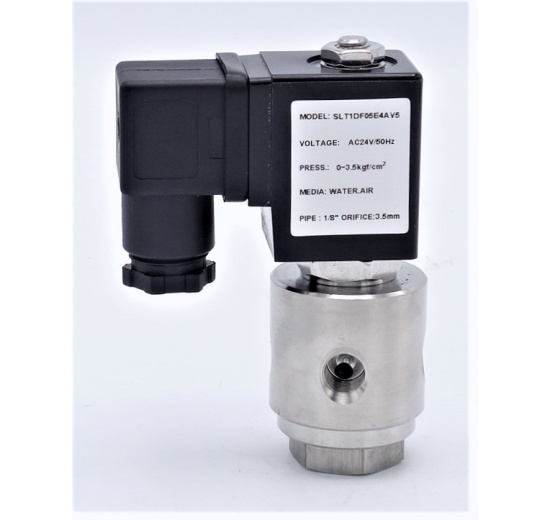 Nerezový elektromagnetický ventil 3/2, G 1/8", AC24V, NC