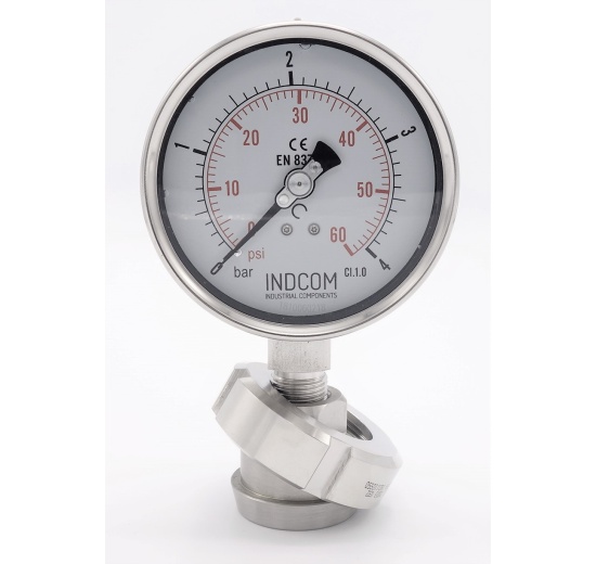 Tlakoměr s oddělovací membránou, potravinářské šroubení DIN 11851, číselník 100 mm,matice DN40 0-4 bar