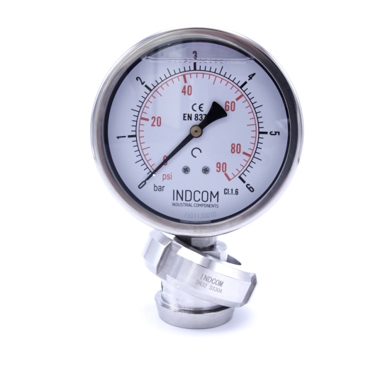 Tlakoměr s oddělovací membránou, potravinářské šroubení DIN 11851, číselník 100 mm,matice DN40 0-6 bar