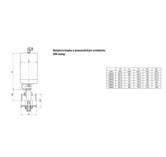 Nerezové klapky přímé, závitové (G-G), pneumaticky ovládané