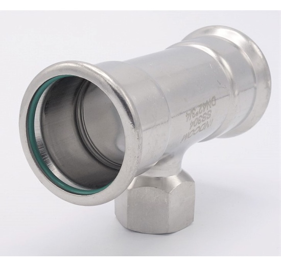 T-kus, lisovací F/F(závit vnitřní)/F 42_3/4"_42, nerezová ocel