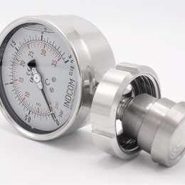 Tlakoměr s oddělovací membránou, potravinářské šroubení DIN 11851, číselník 100 mm,matice DN40| 0-2,5 bar