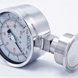 Celonerezový tlakoměr s oddělovací membránou, 100mm 0-16 bar
