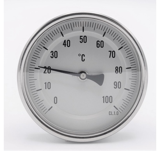 Celonerezový bimetalový teploměr s ponorným dříkem 200 mm, do jímky, 0-100 ℃,