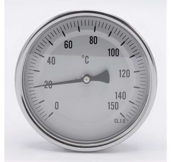 Celonerezový bimetalový teploměr s ponorným dříkem  200 mm, do jímky, 0-150 ℃,