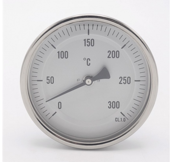 Celonerezový bimetalový teploměr s ponorným dříkem 200 mm, do jímky
