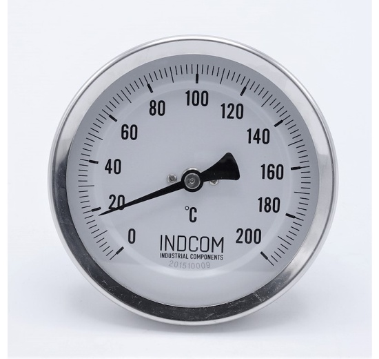 Celonerezový bimetalový teploměr s ponorným dříkem, do jímky 0-200 ℃, 100 mm