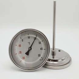 Celonerezový bimetalový teploměr s ponorným dříkem do jímky 150 mm