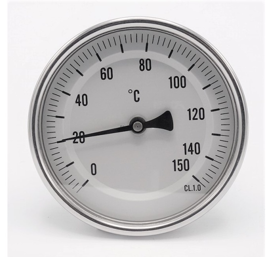 Celonerezový bimetalový teploměr s ponorným dříkem, závitový (1/2”), 0-150 ℃,  100 mm