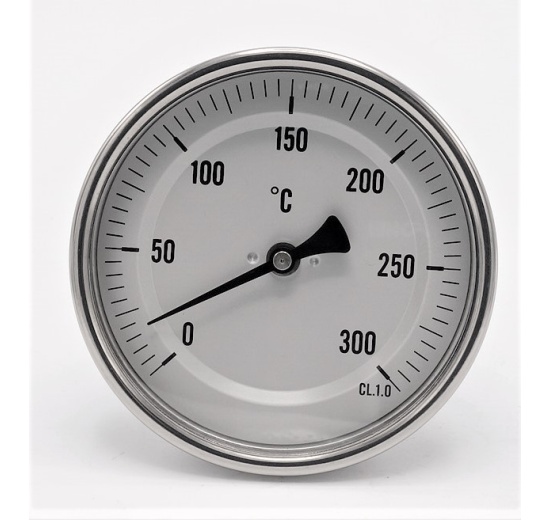 Celonerezový bimetalový teploměr s ponorným dříkem, závitový (1/2”), 0-300 ℃, 100 mm