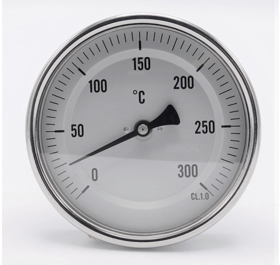 Celonerezový bimetalový teploměr s ponorným dříkem, závitový (1/2”), 0-300℃, 150 mm