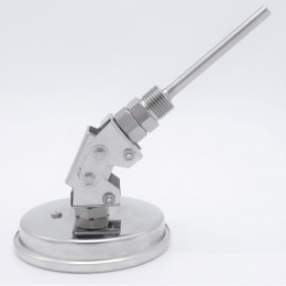 Celonerezový bimetalový teploměr s ponorným dříkem, závitový, úhlový přípoj