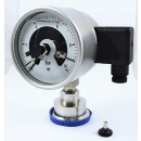 náhled produktu Celonerezový tlakoměr s elektrickými kontakty, oddělovací membránou, ciferník 100 mm, 0-10 bar, (DIN CLAMP 32676-límeček 64 mm)