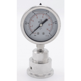 Celonerezový tlakoměr s oddělovací membránou CLAMP DIN 32676, 63mm | 0-1 bar, (clamp-50,5mm)