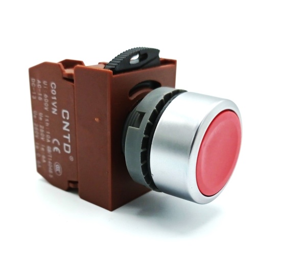 Tlačítko neprosvětlené - červené, 1x NC kontakt