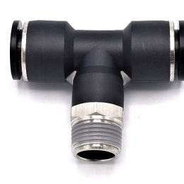 T kus otočný, závit dole - nástrčné šroubení z plastu