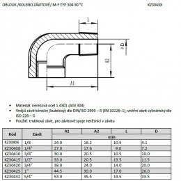 datasheet k závitovému kolenu 3/4"