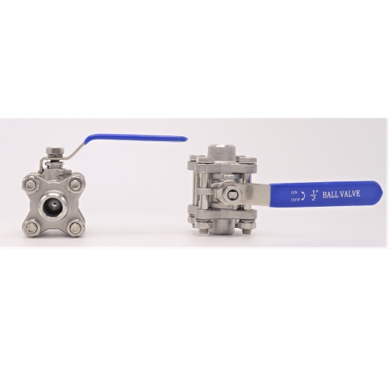 Nerezový kulový kohout s plným průtokem, třídílný, navařovací DN15 (22x4mm)