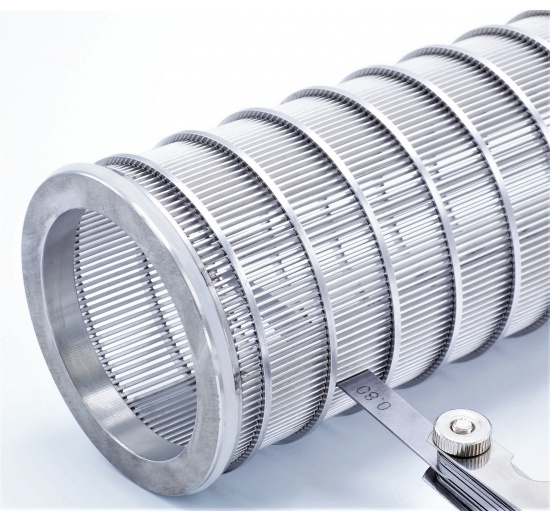 detail štěrbinového síta o průlině 0,8 mm pro filtr DN 65