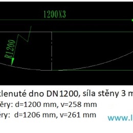 Nerezové klenuté dno| DN1200 (1206x3 mm) - rozměry