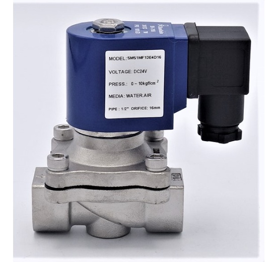 Nerezový elektromagnetický ventil 2/2, G 1/2" DC24V, NC