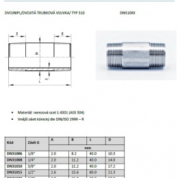 Dvojnipl /dvojitá trubková vsuvka/ typ 310_katalogový list Indcom