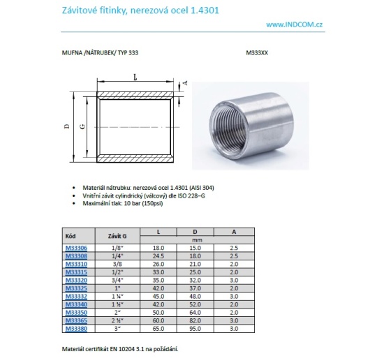 Mufna /nátrubek/ - typ 333