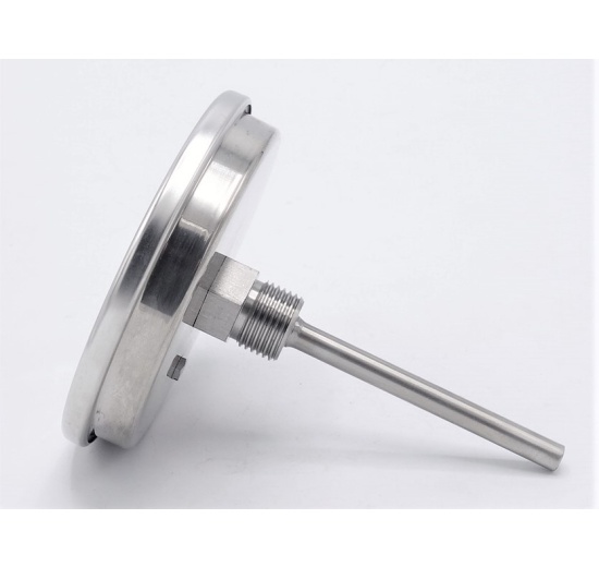 Celonerezový bimetalový teploměr s ponorným dříkem, závitový (1/2”), 0-100 ℃, 100 mm