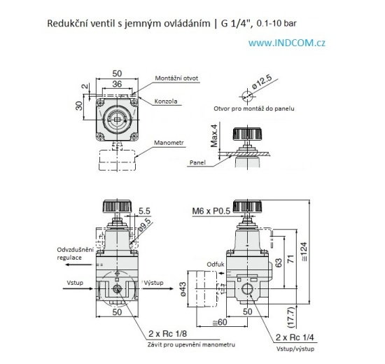 Redukční ventil s jemnou regulací G 1/4"   rozsah 0.1-10 bar
