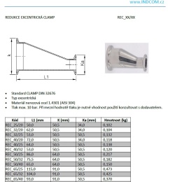 Redukce excentrické, CLAMP Potrubní spoje v potravinářském a nápojovém průmys Potravinářské armatury