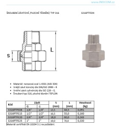 Šroubení závitové, ploché těsnění, typ 316
