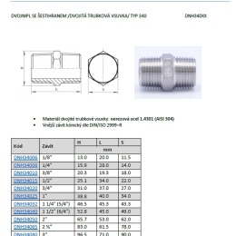 Dvojnipl se šestihranem dvojitá trubková vsuvka DIN/ISO 2999  typ 340