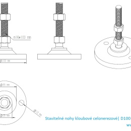 Stavitelné nohy kloubové celonerezové D100 M16 100 mm_rozměry