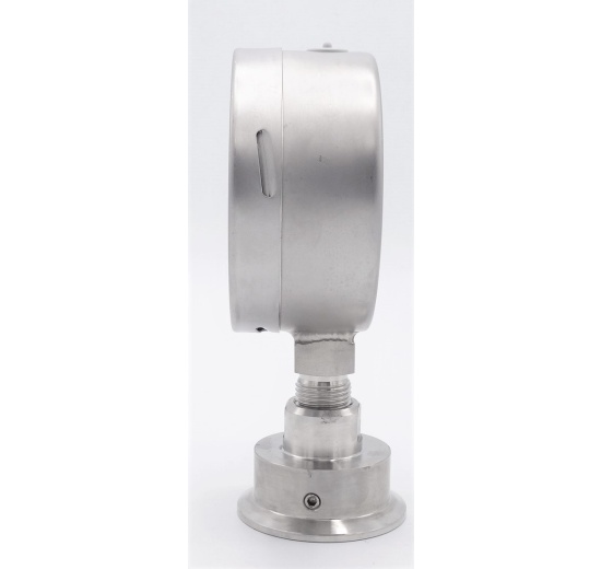 Celonerezový tlakoměr s oddělovací membránou, 100mm rozsah -1/1,5 bar, (CLAMP límeček-64mm)