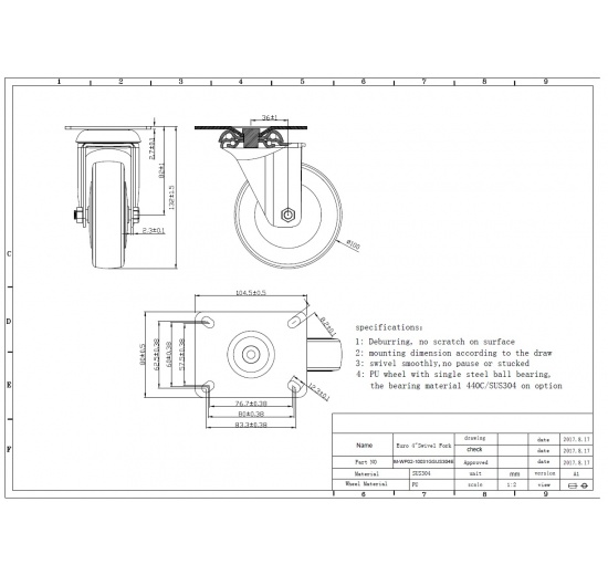 Kolečka transportní, otočná, nerezová, průměr 100 mm