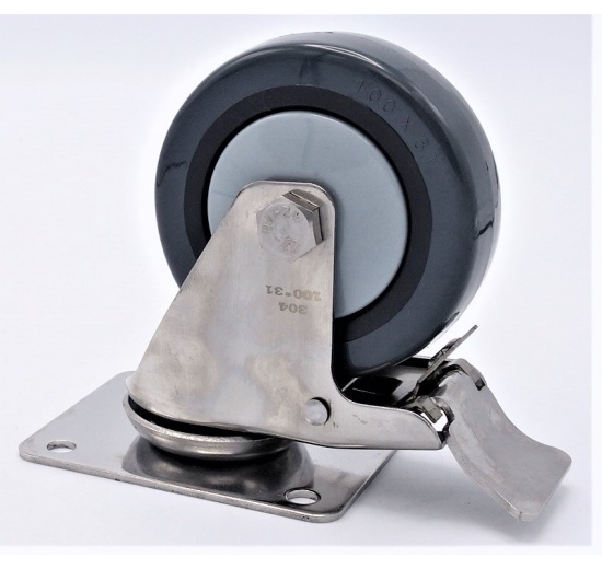 Kolečka transportní, otočná, s brzdou, nerezová, průměr 100 mm