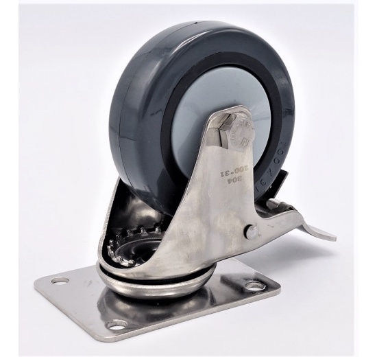 Kolečka transportní, otočná, s brzdou, nerezová, průměr 100 mm