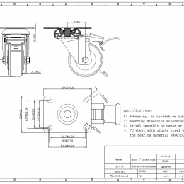 Kolečka transportní, otočná, s brzdou, nerezová, průměr 75 mm