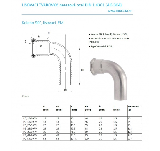 Koleno 90°, lisovací, F/M