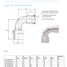 Koleno 90°, lisovací/závit vnitřní