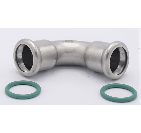 Koleno 90°, nerezové, lisovací, F/F 18 mm