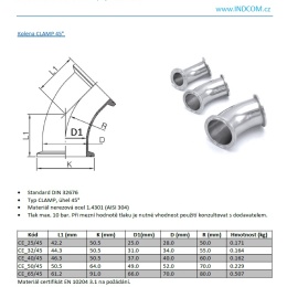 Koleno clamp 45°| DN25 (28x1,5mm / clamp límec: 50.5 mm)