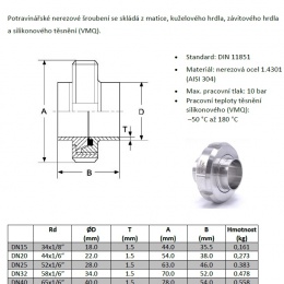 Kuželové hrdlo přivařovací dle DIN 11851, DN40