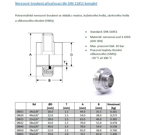 Kuželové hrdlo přivařovací dle DIN 11851| DN65 (70mm/2mm)