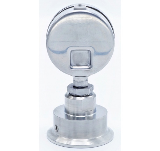 manometr s oddělovací membránou, rozsah měření 0-2.5 bar, clamp límeček 64 mm, číselník tlakoměru 63 mm